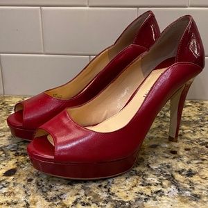 Gianni Bin Red Leather Platform Peep-Toe Heels